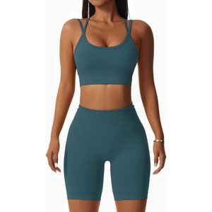 Women Sports Bras with Shorts Leggings 2 Piece Yoga Outfits Gym Tracksuit